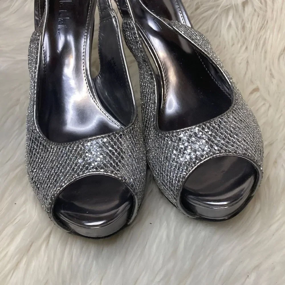 Silver Metallic Peep-Toe Slingback High Heels